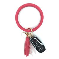 simpleGURU Bracelet Keychain with Tassel Leather Wristlet Keychain Bangle Key Ring Bracelet for Women and Girls (Raspberry)