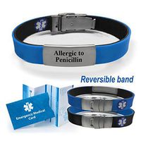 "Allergic to PENICILLIN" Sport/Slim Reversible Medical Alert ID Bracelet for Men and Women