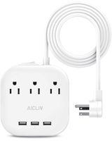 Power Strip with USB, Aicliv Desktop Charging Station with 3 Outlet and 3 USB Ports, Flat Plug, 5ft Extension Cord, Multi Plug Extender for Cruise Ship, Dorm Room, Hotels and Home, 1625W/13A, White