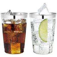 NERVURE 60 Piece 12OZ Silver Plastic Cups, Clear Disposable Tumblers, Wedding Silver Rim Cups for Party Holiday and Occasions