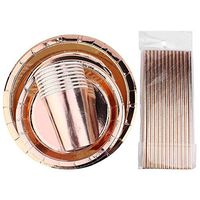 Furnoor Rose Gold Disposable Paper Cup Plate Straw Tableware Set for Party Wedding Birthday Wedding Tableware Set