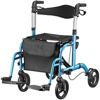 Rollator Walker 2 in 1 Convertible Wheelchair Rolling Walker with Seat and Removable Footrest, Adjustable Handle Removable Carry Bag, Easily Folds Transport Chair Blue