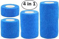 Self-Adherent Cohesive Bandage - Medical Wrap - 4 Rolls 1”, 2", 3”, 4” Wide x 5 Yards Sports Tape for Sports, Wrist, Ankle, First Aid and Helps Protect Skin (Blue)