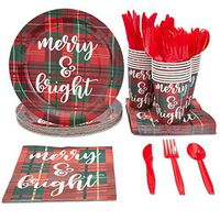 Juvale Christmas Party Supplies (Serves 24), Plates, Napkins, Cups, and Cutlery, Plaid
