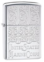 Zippo USMC Engraved High Polish Chrome Pocket Lighter