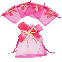 LanTian Organza Bags, 50 Pcs Gift Bags Organza Drawstring Pouch for Jewelry Birthday Wedding Party Favors Gift Candy Christmas Thanksgiving Halloween (Rose Red, 4x6)