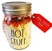 Rae Dunn Artisan Collection Colored Matches 100 Count! Hot Stuff Design Glass Jar Match Sticks Decorative! Red Matches Home Decor Candle Accessory! Choose Your Design! (Hot Stuff)