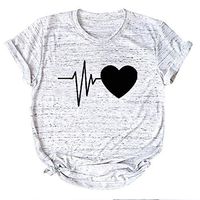 general3 Women Plus Size Short Sleeve T-Shirt ECG Print Round Neck Shirt Workout Fitness Loose Casual Blouse (Black, X-Large)