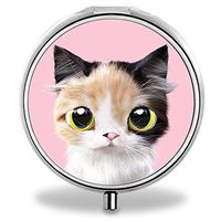 Cute Cat Pill Case, Round Stainless Drug Organizer Container Medicine Cover for Pocket Daily&Weekly