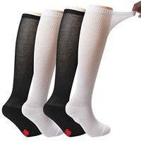 +MD 4 Pack Men’s Extra Wide Non-Binding Diabetic and Circulatory Bamboo Over The Knee Socks with Cushioned Sole 2Black2White13-15