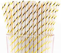 Pack of 150 Gold Foil Stripes Biodegradable Paper Drinking Straws (FDA-approved, Non-toxic, BPA-free)