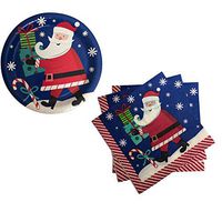 Holiday Christmas Santa Party Supplies, Serves 18 People (Includes 18 Large Paper Plates, and 20 Party Napkins)