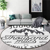 RUGSMAT Adventure Carpet Gray Round Area Rug,Long Journeys Starts with A Single Step Quote Inspirational Motivational Pattern Floor Seat Pad Home Decorative Indoor,Round-39 Inch Charcoal Grey White