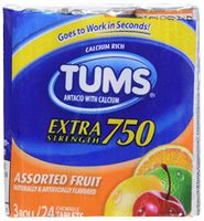 TUMS Extra Strength Assorted Fruit Antacid Chewable Tablets for Heartburn Relief, 3 rolls of 8ct