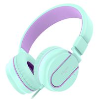 Elecder i36 Kids Headphones Children Girls Boys Teens Foldable Adjustable On Ear Headphones 3.5mm Jack Compatible iPad Cellphones Computer Kindle MP3/4 Airplane School Tablet Green/Purple