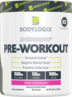 Bodylogix Energizing Pre-Workout Powder, NSF Certified, Pink Lemonade, 30 Servings