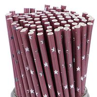 100 Paper Straws, Biodegradable fun straws, Striped Paper Straws, Bulk Set of Biodegradable Straws, Perfect For Birthdays, Weddings, Bachelorette Parties, and much more! (Pink and Silver Star)