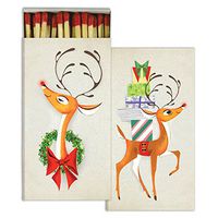 HomArt Large Decorative Candle and Fireplace Wood Matches | Holiday Rudolph | Set of 20