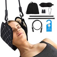 MoKo Neck Head Hammock, Portable Cervical Traction Device for Neck Shoulder Pain Relief, Neck Support Stretcher and Physical Therapy Head Hammock with Eye Mask for Home Office - Black