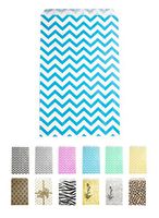 Novel Box Blue Chevron Print Paper Gift Candy Jewelry Merchandise Bag Bundle 4X6" (100 Count) + Custom NB Pouch