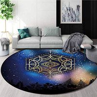 RUGSMAT Sacred Geometry Small Round Rug Carpet,Hexagon Form with The Eye Icon in The Centre On Starry Night Mystic Image Door Mat Indoors Bathroom Mats Non Slip,Diameter-39 Inch Multicolor