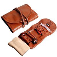 Handmade Genuine Leather Pipe Tobacco Pouch Bag Organize Case Pipe Tool Lighter Holder Pocket for 2 Pipe Vintage Unisex (Brown（Lacing)