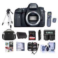 Canon EOS 6D Mark II DSLR Body - Bundle with 64GB SDHC U3 Card, Camera Case, Screen Protector, Tripod, Spare Battery, Dual Charger, Cleaning Kit, Memory Wallet, Software Package, Remote and More