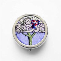RhyNSky Swirly Tree and Cute Owl Mini Portable Pocket Purse Pill Box Case Pillbox, 3 Compartments, Silvery, 219