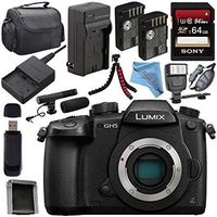 Panasonic Lumix DC-GH5 DC-GH5KBODY Mirrorless Micro Four Thirds Digital Camera + DMW-BLF19 Battery + Charger + Sony 64GB SDXC Card + Carrying Case + Memory Card Wallet + Tripod + Flash Bundle