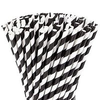 Webake Paper Straws Biodegradable Bulk 144 Halloween Black and White Striped Drinking Straws, Great Alternative Disposable Straws to Plastic Straws Eco Friendly Straw for Party, Cake Pop Sticks