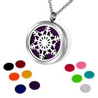 HOUSWEETY Aromatherapy Essential Oil Diffuser Necklace-Stainless Steel Snowflake Locket Pendant,11 Refill Pads (Non-Engraving)
