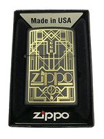 Zippo Custom Lighter - Art Deco Flame & Initials Logo - Black Matte