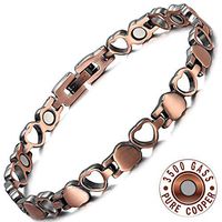 RainSo Womens Pure Copper Heart Shape Magnetic Bracelets for Arthritis Adjustable
