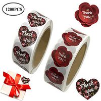 Thank You Stickers, 1200pcs Seal Stickers, Bakery Stickers, 2 Roll Coated Paper Adhesive Label Stickers with Floral and Heart Shaped Design for Weddings Baby Showers Birthday Business Christmas Gifts