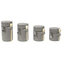 Home Basics 4PC Ceramic Canister Set W/Spoon (Grey)