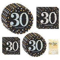 30th Birthday Party Supply Pack! - Sparkling Celebration Design - Disposable Dinnerware - 16 Guests - Includes Dinner Plates, Dessert Plates and Napkins