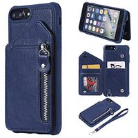 Samsung Galaxy S9 Anti Fall Button&Anti Fall Zipper Blue Flip Case Leather Cover Kickstand Card Holders Premium Business Mobile Phone Cover