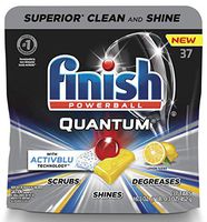 Finish - Quantum with Activblu Technology - 37ct - Dishwasher Detergent - Ultra Degreaser with Lemon - Powerball - Ultimate Clean and Shine - Dishwashing Tablets - Dish Tabs