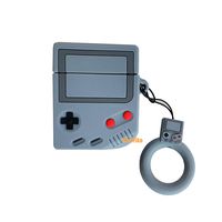 UnnFiko Game Boy Shape AirPods Case, 3D Cartoon Soft Silicone Protective Mini Bag Cute Retro Creative Airpods 1 & 2 Stand Cover with Finger Loop (Game Grey, Airpods 1 & 2)