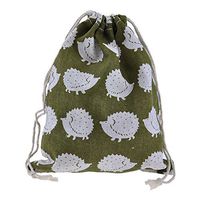 HuntGold Drawstring Storage Bag Travel Fresh Hedgehog Printed Cotton Linen Jewelry Gifts Organizer Pouch 26.5x29 cm