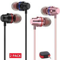 Earbuds with Microphone 2 Pack Ear Buds Headphones Earphones Mic and Volume Control in Ear Noise Isolating Bass with Storage Case (blackrose)