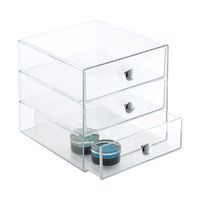 iDesign 3-Drawer Plastic Vanity Organizer, Compact Storage Organization Set for Dental Supplies, Hair Care, Bathroom, Office, Dorm, Desk, Countertop, Office, 6.5" x 6.5" x 6.5", Clear