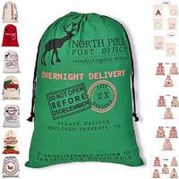 ForrestShop Christmas Bags, Burlap/Canvas Gift Bags, Santa Sacks, Drawstring Gift Bags for Kids | Multiple Sizes & Patterns | Goodie, Favors, Treats, Presents