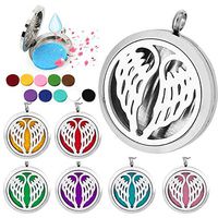 Aromatherapy Diffuser Pendant, Wave Essential Oil Necklace, Locket Adjustable Chain Stainless Steel Perfume Necklace With 10Pcs Refill Pads (Angels Wing)