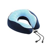 Harlov Travel Pillow with Memory Foam and Cooling Gel; Provides Optimum Neck Support During Travel, Sitting or Sleeping; Covered in a Soft Two-Toned Blue Fabric