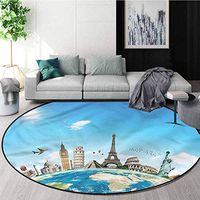 RUGSMAT Travel Art Deco Pattern Non-Slip Washable Round Area Rug,Famous Monuments Landmarks Pattern Floor Seat Pad Home Decorative Indoor Diameter-35
