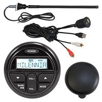 Millenia PRV17 Marine Gauge Style AM/FM Radio Stereo Receiver Media Player With Waterproof Protective Cover Bundle Combo With Enrock USB/AUX To RCA Interface Mount Cable + 45" Radio Antenna Mast