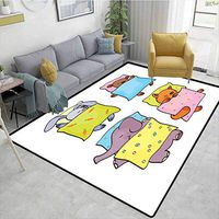 Baby Plaid Bath Mats Carpet, Sleepy Animal Siblings Friendship Sleepover Theme Cute Kitten Cub Rabbit and Calf, Durable Rugs - Living, Dinning, Office, Rooms & Bedrrom, Hallway Carpet(8'x 10')