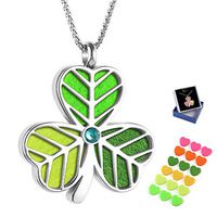 Aromatherapy Essential Oil Diffuser Necklace 316L Stainless Steel Perfume Necklace Diffuser Jewelry Clover Locket Pendant with 21 Inches Adjustable Chain and 6 Sets Felt Refill Pads
