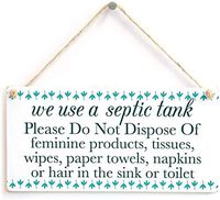Puernash 6 x 12 Inchs Wooden Hanging Sign we use a Septic Tank Please Do Not Dispose of… - Septic Tank Rules Door for Bathroom Or Toilet Easy to Read